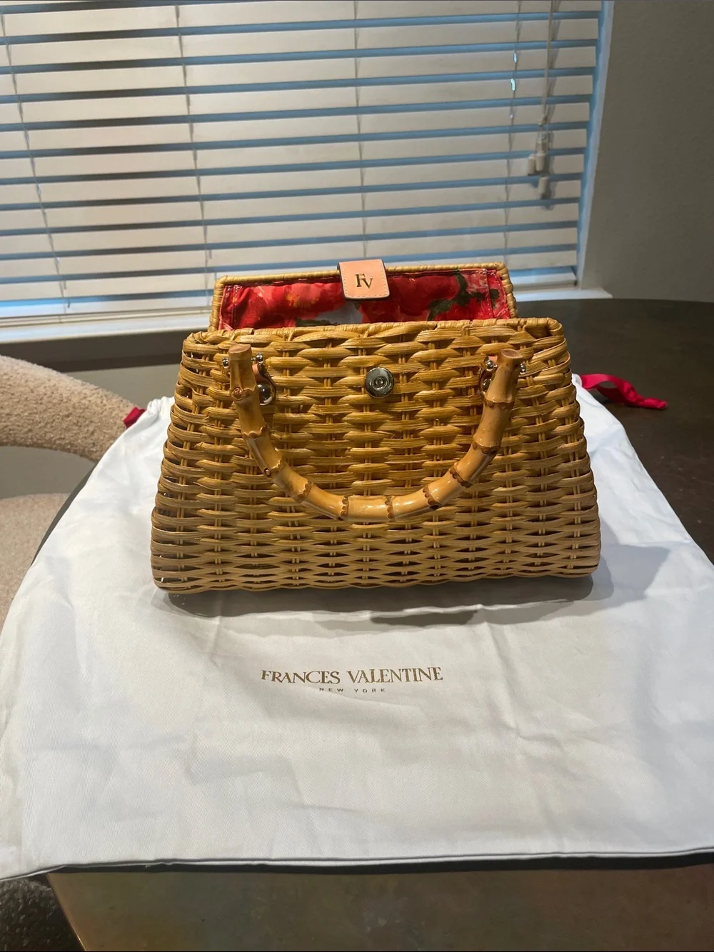 Frances Valentine Rooster Wicker Top-Handle in color toast